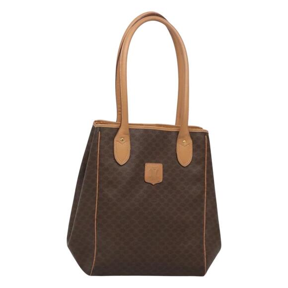 CELINE Macadam Canvas Tote Bag Pvc Leather Brown Gold - Picture 1 of 12